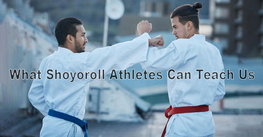 An image showing Shoyoroll-sponsored athletes drilling or sparring in a high-level BJJ gym, with focus on technique, teamwork, and elite training environment.