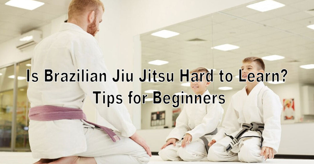 An image of a beginner BJJ student practicing with a coach on the mat, showing focus and effort, with tips or guidance visuals in the background.