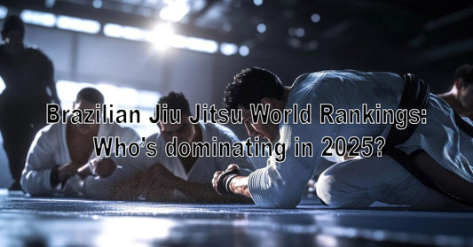 A digital graphic showing top-ranked Brazilian Jiu Jitsu fighters of 2025, with medals, flags, and tournament highlights in the background.