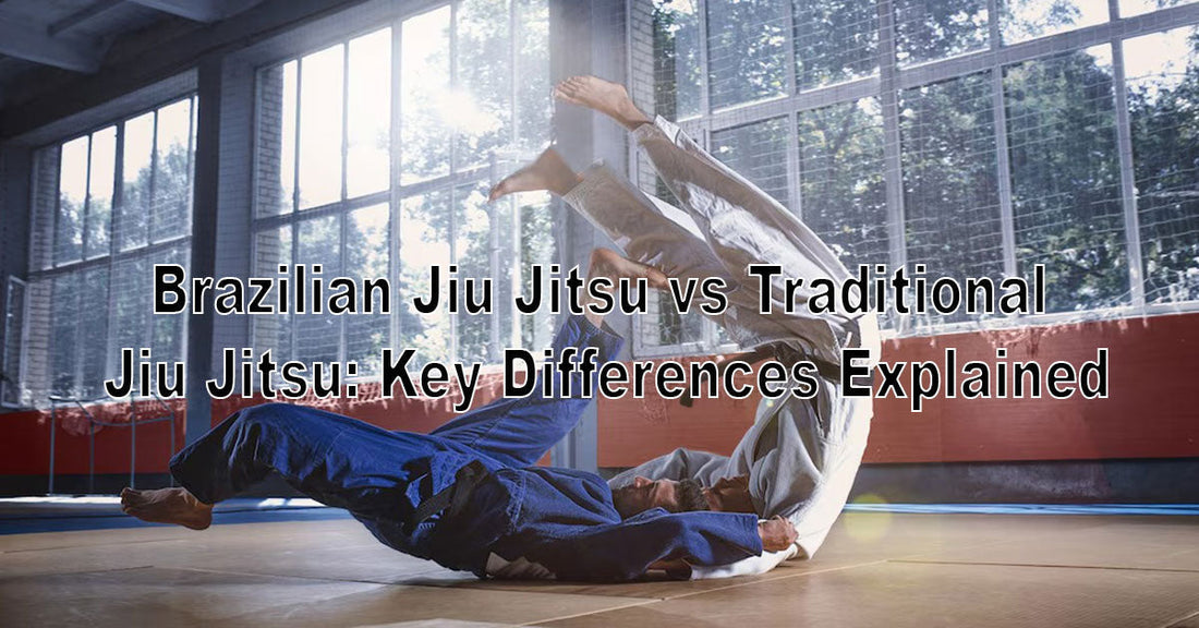 A split-screen image showing a BJJ practitioner in a modern gi on one side and a traditional Jiu Jitsu fighter in classic uniform on the other, highlighting style and stance differences.