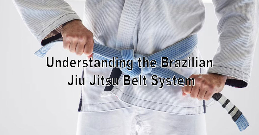 An image showing the full BJJ belt lineup from white to black laid out on a mat, with labels and arrows explaining each rank in a simple visual guide.