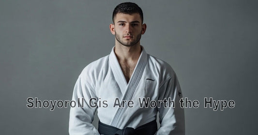 An image showing a Shoyoroll gi in action during intense training, with close-ups of premium stitching, fit, and fabric quality that highlight its top-tier design.
