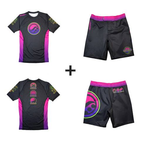 BJJ  No Gi training Set Shoyoroll Batch 143 Malibu Rash Guard & Training Shorts Set