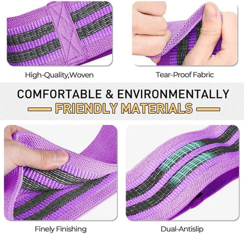 Fabric Resistance Bands Set - Non-Slip,  3 Resistance Levels