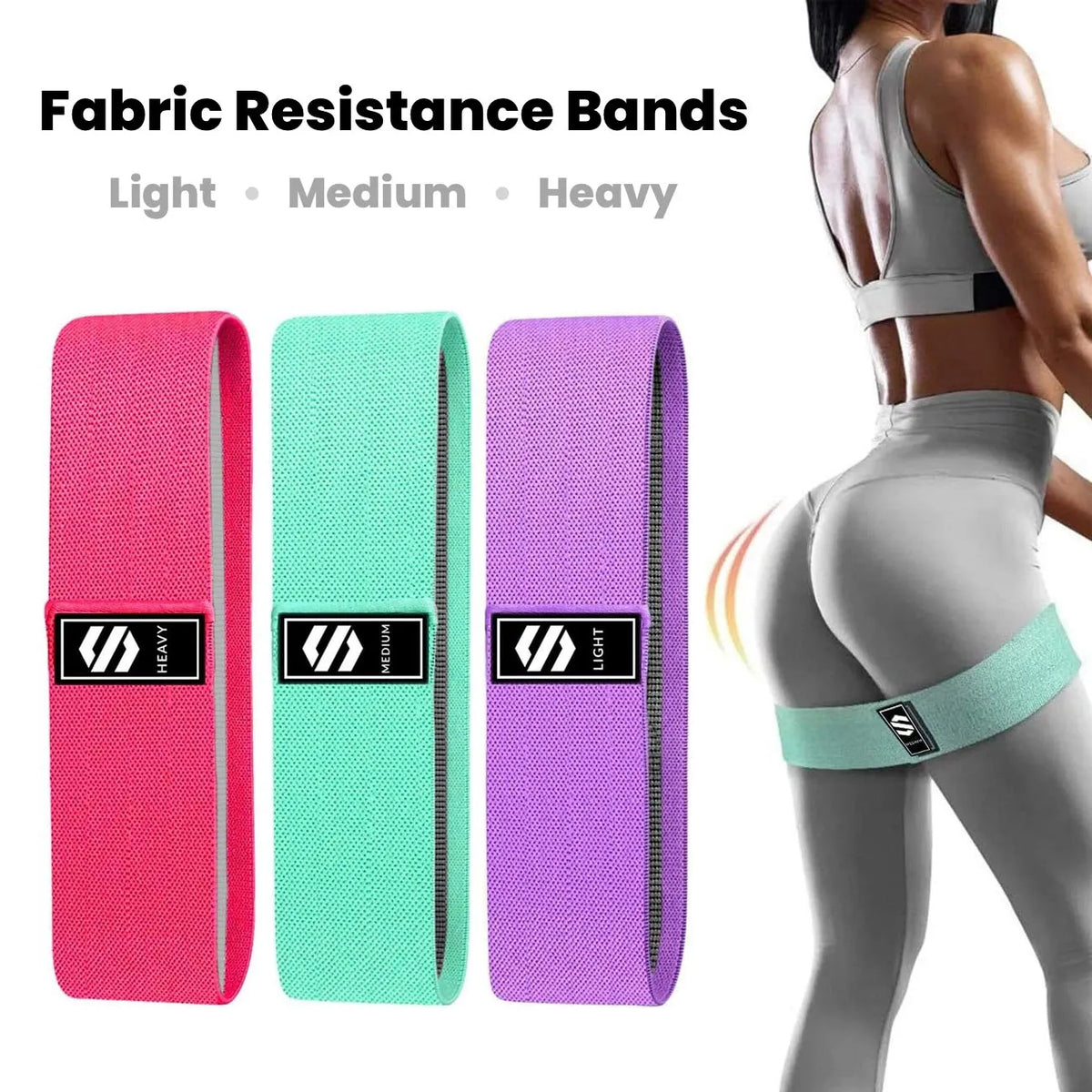 Fabric Resistance Bands Set - Non-Slip,  3 Resistance Levels